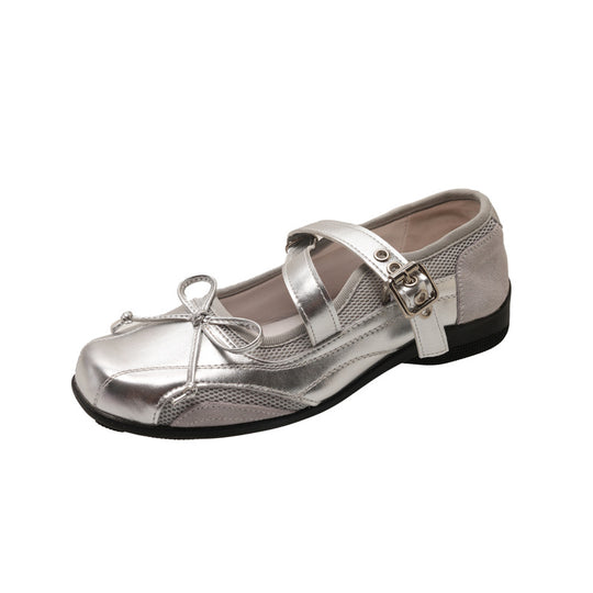 Damen Ballerinas mit stylischem Riemchen und elegantem Metallic-Design EB