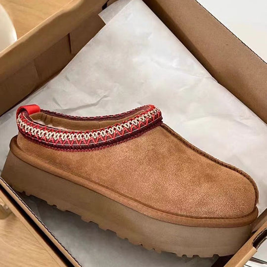 Damen warme Mokassin-Stiefel mit doppeltem Kragen EB