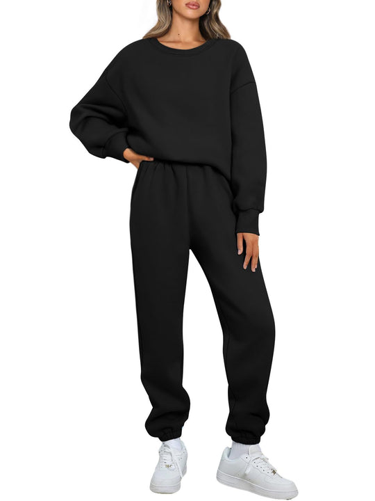 Damen nan gemütliches zweiteiliges Lounge-Set aus French-Terry mit Oversize-Sweatshirt und taillierter Jogginghose EB