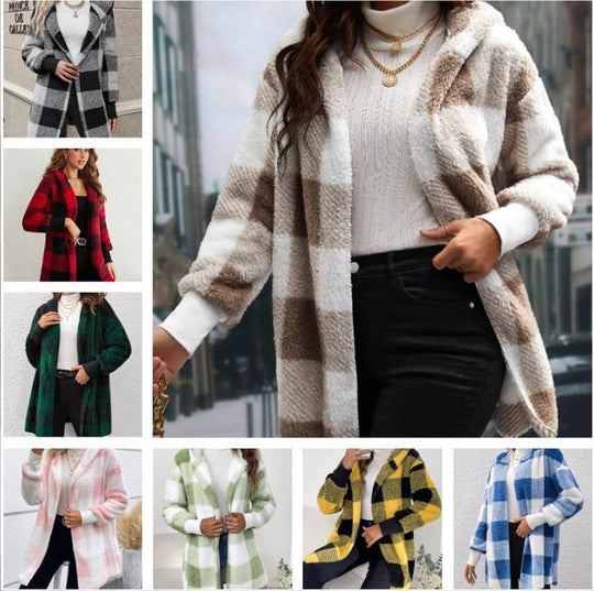 Damen Langer Karomantel aus weichem Material EB