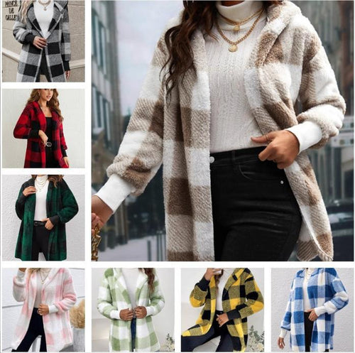 Damen Langer Karomantel aus weichem Material EB