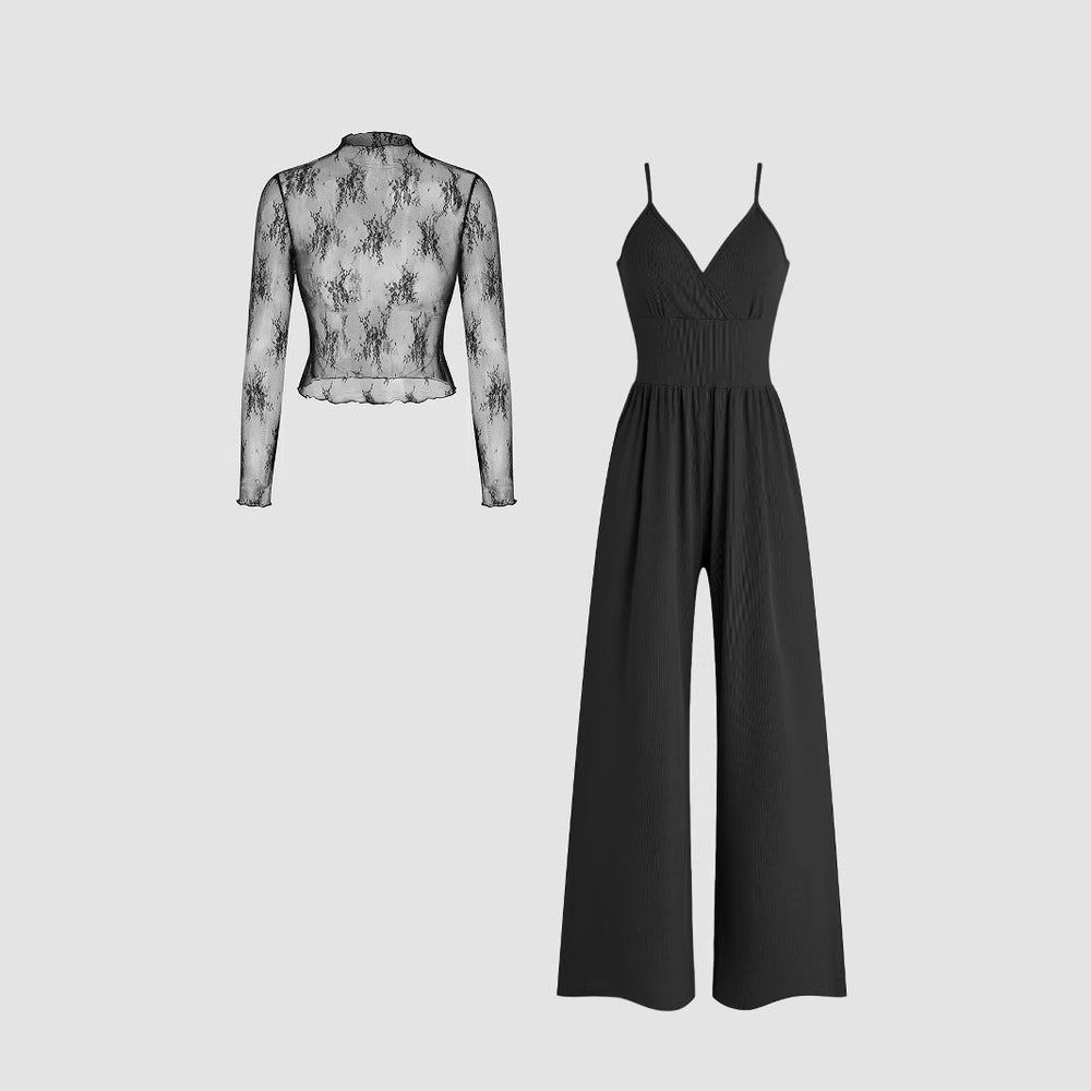 Damen elegantes und figurbetontes Jumpsuit-Set EB