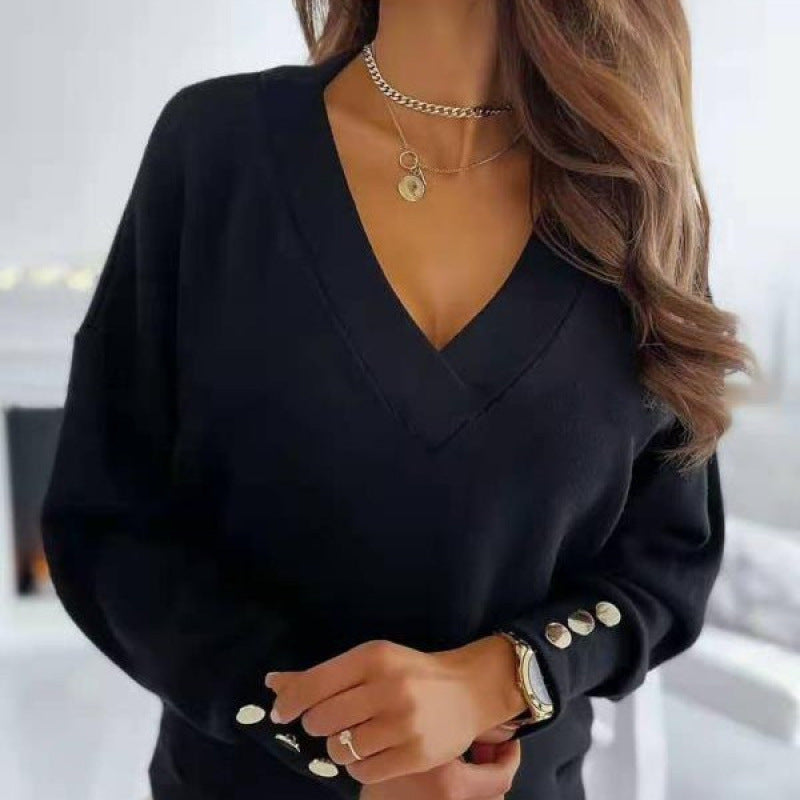 Damen lässiger V-Ausschnitt Pullover aus weichem Baumwollmix EB