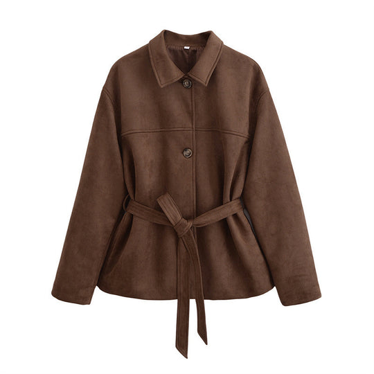 Damen modische Overshirt-Jacke mit Gürtel EB