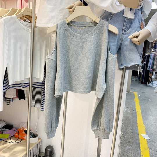 Damen lässiges Crop-Top mit langen Ärmeln EB