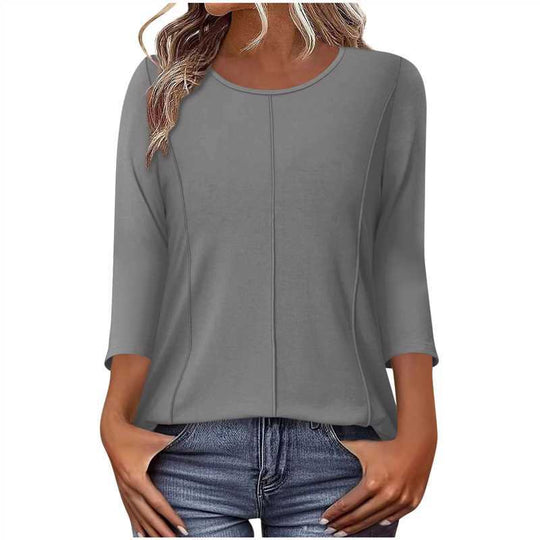 Damen nan lässiges Shirt mit dreiviertelärmeln und dekorativer Mittelnaht EB