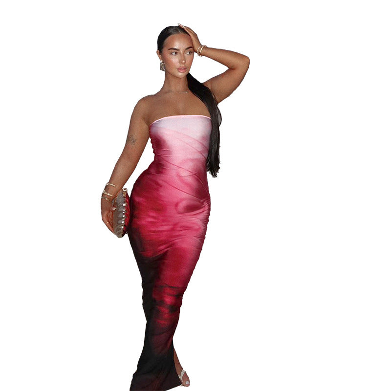 Damen Bodycon Maxi-Kleid mit elegantem Farbverlauf EB