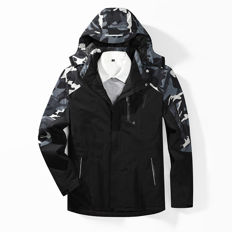Herren Camouflage Regenjacke mit Kapuze und verstärkten Reißverschlusstaschen EB