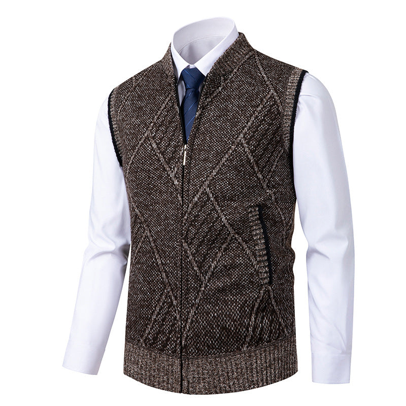 Herren nan elegante Strickweste mit Reißverschluss und Stehkragen EB