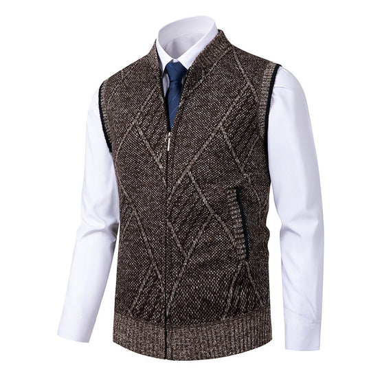 Herren nan elegante Strickweste mit Reißverschluss und Stehkragen EB
