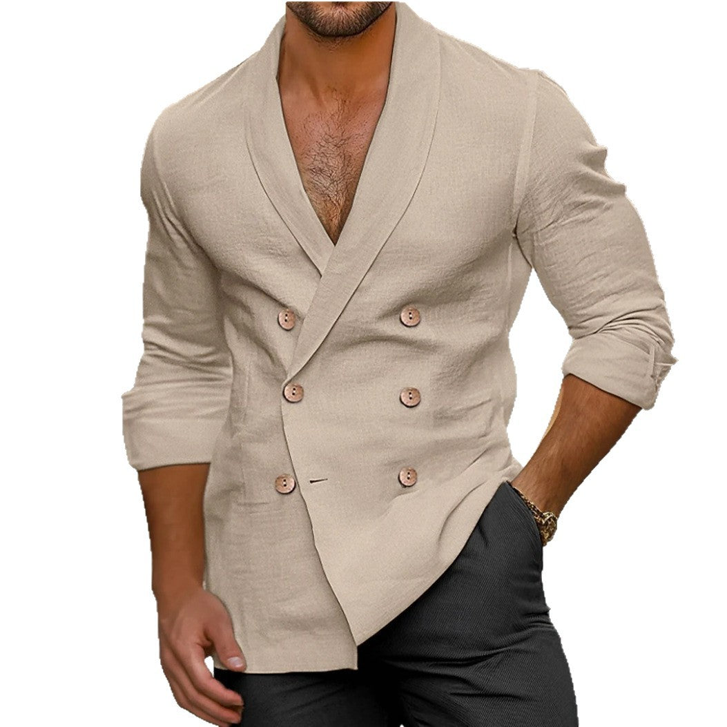 Herren eleganter Leinenblazer mit modernem Schnitt und doppelter Knopfleiste EB