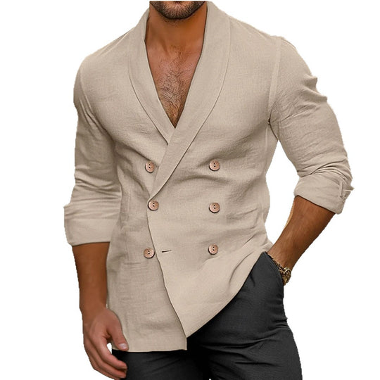 Herren eleganter Leinenblazer mit modernem Schnitt und doppelter Knopfleiste EB