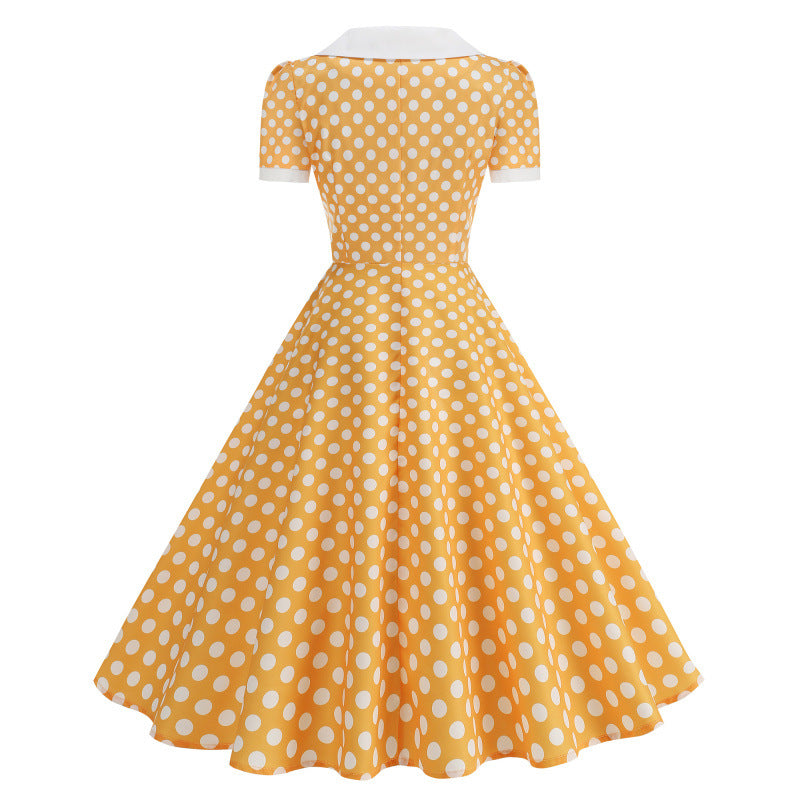 Damen Retro Maxikleid mit Kragen und Punkten EB