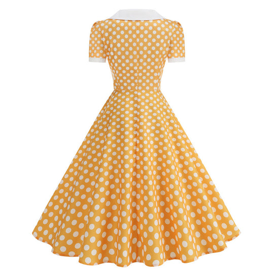 Damen Retro Maxikleid mit Kragen und Punkten EB