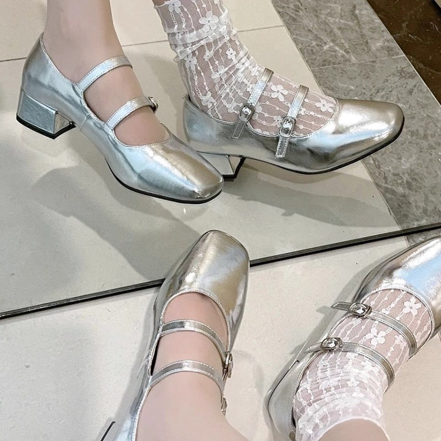 Damen elegante Ballerina-Schuhe mit dekorativen Schnallen EB