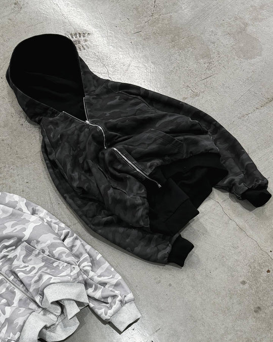 Damen Urbaner Camouflage-Hoodie mit Reißverschluss und lässigem Schnitt EB