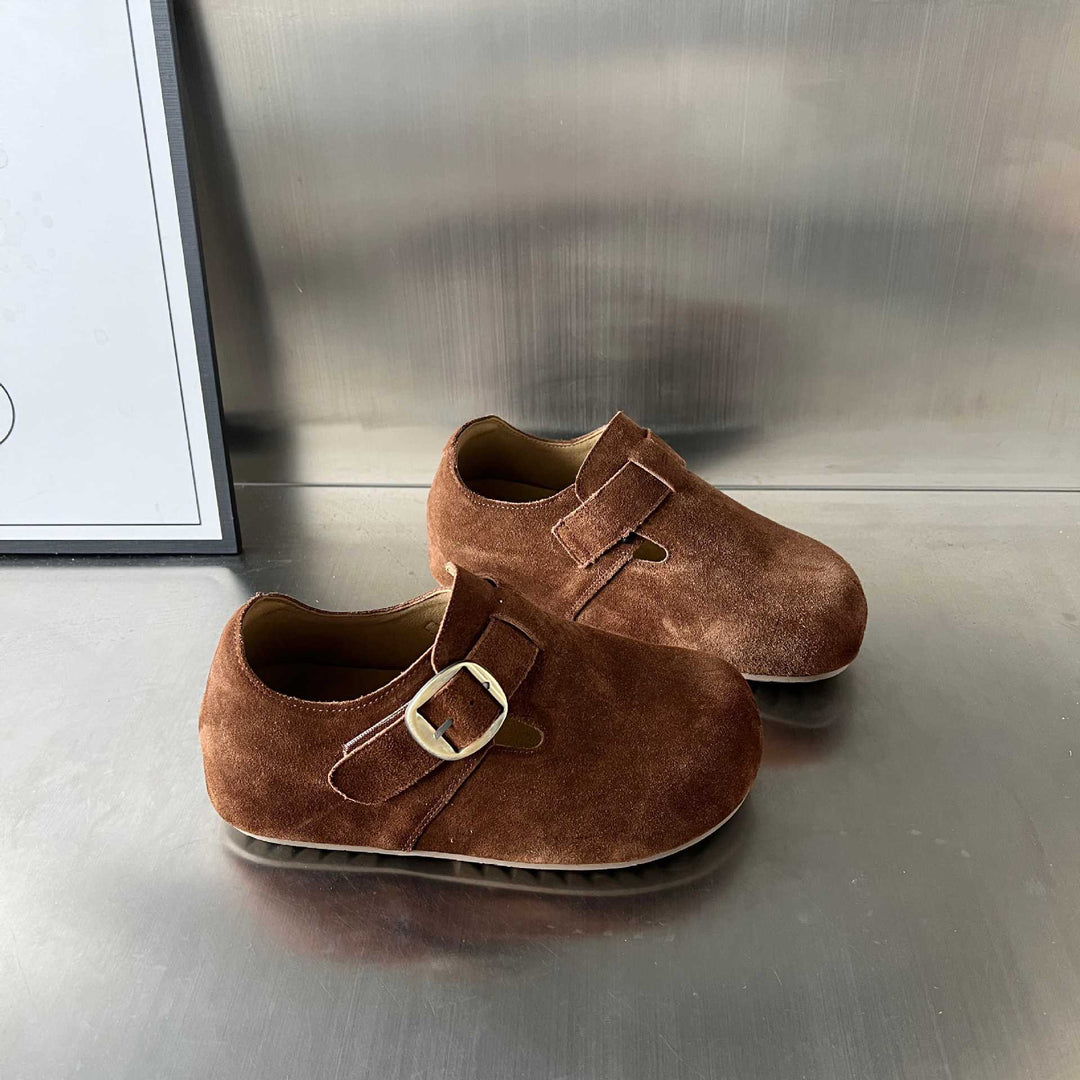 Damen bequeme Wildleder-Clogs mit elegantem Schnallenverschluss EB