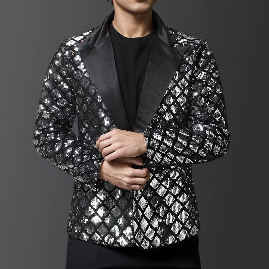 Herren glitzernder Smokingblazer mit luxuriösen Paillettenmustern EB