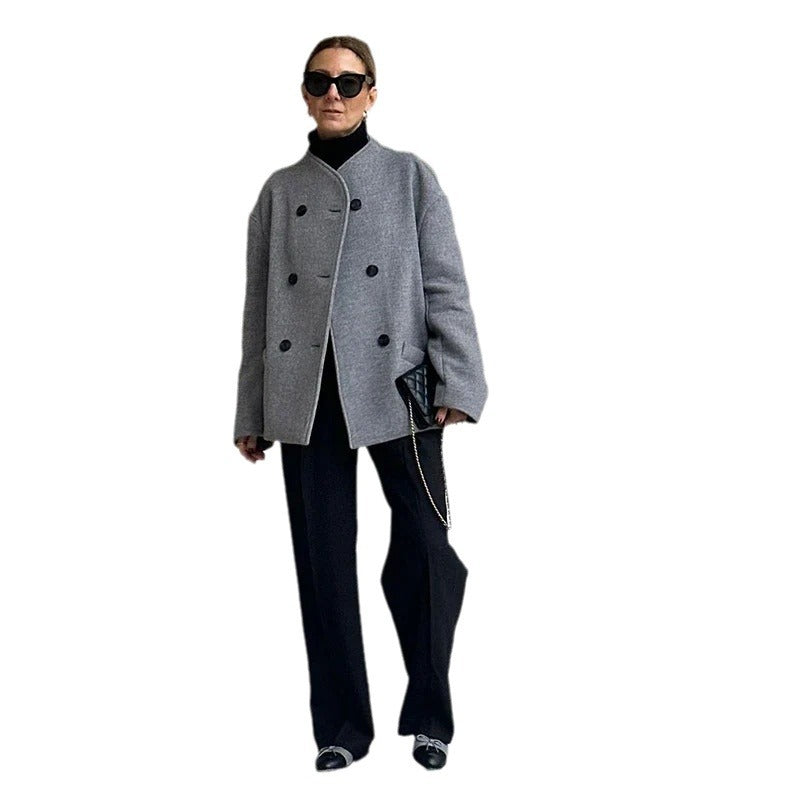 Damen Modische Wolljacke mit übergroßem Schnitt EB