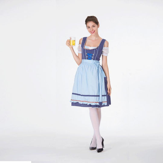 Damen nan klassisches Trachten-Dirndl mit gepunktetem Mieder, geschnürter Korsage und abnehmbarer Rüschen-Schürze EB