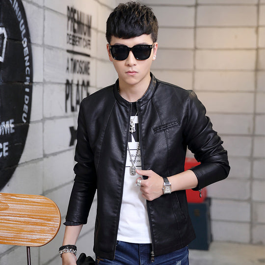Herren modische Kunstlederjacke mit stylischem Steppdesign EB