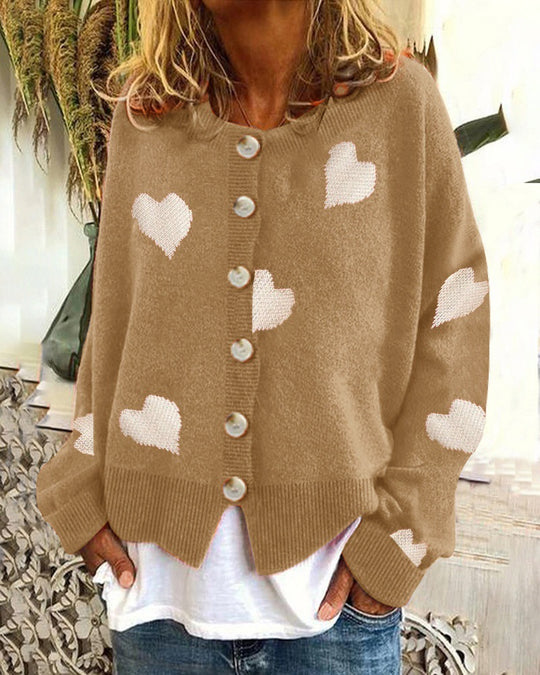Damen Strickjacke mit Herzen und Knopfdetails EB