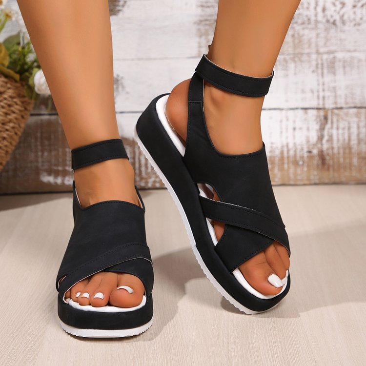 Damen Komfortable Wedge-Sandaletten mit doppeltem Riemendesign EB