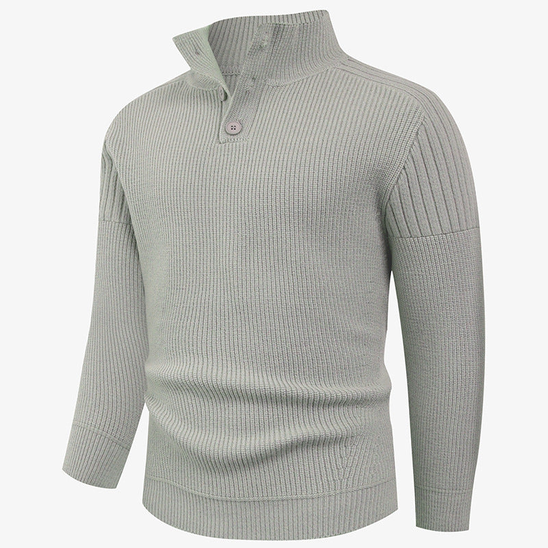 Herren Strickpullover mit hohem Kragen und Knopfdetails EB