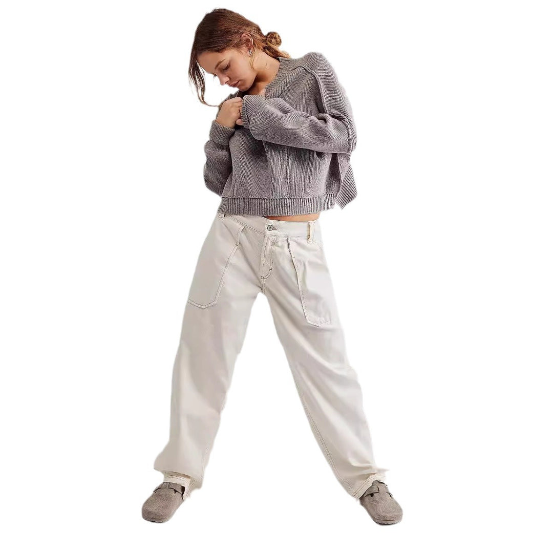 Damen nan weite High-Waist Baggy-Jeans mit tiefem Schritt, Five-Pocket Design und extra-langen Beinen EB