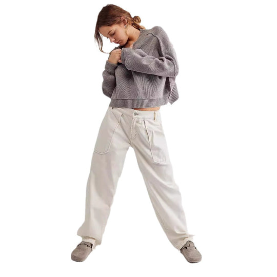 Damen nan weite High-Waist Baggy-Jeans mit tiefem Schritt, Five-Pocket Design und extra-langen Beinen EB