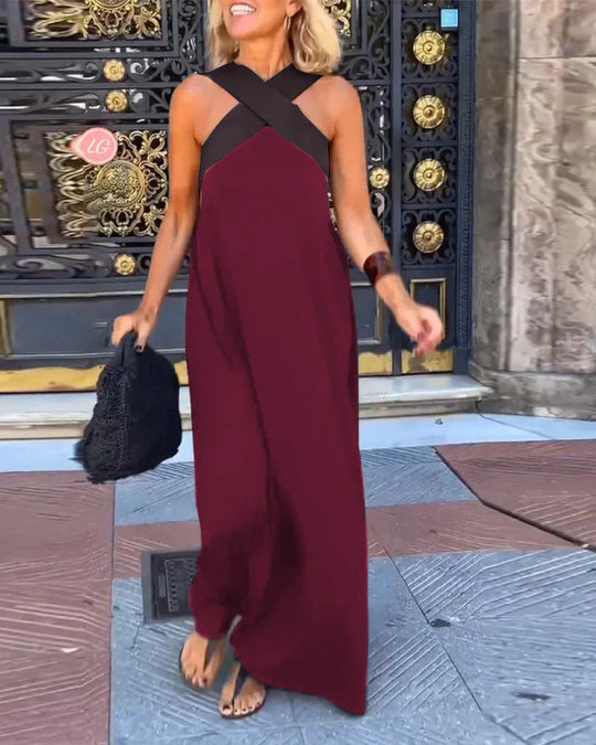 Damen Maxikleid mit raffiniertem Kreuz-Ausschnitt und fließendem Schnitt EB