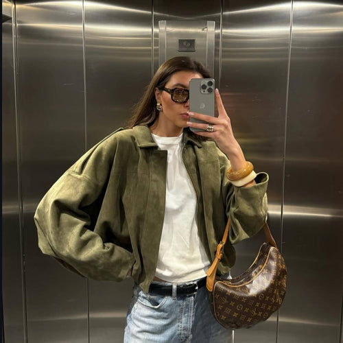 Damen Oversized Jacke aus Kunstleder mit Gummizug EB