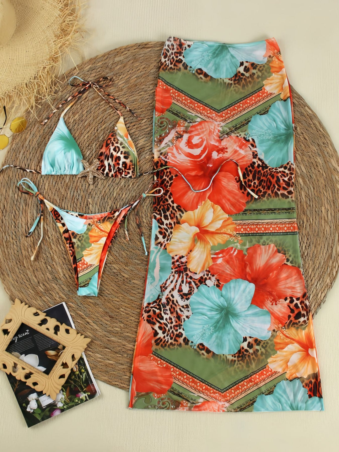 Damen Bikini-Set mit floralem Design und eleganter Maxiröcke EB