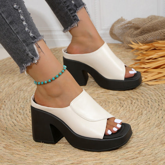 Damen Wedge-Pantoletten mit modischem Faltendesign und blockiertem Absatz EB