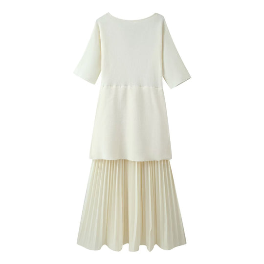 Damen plissiertes Midi-Kleid mit V-Ausschnitt EB