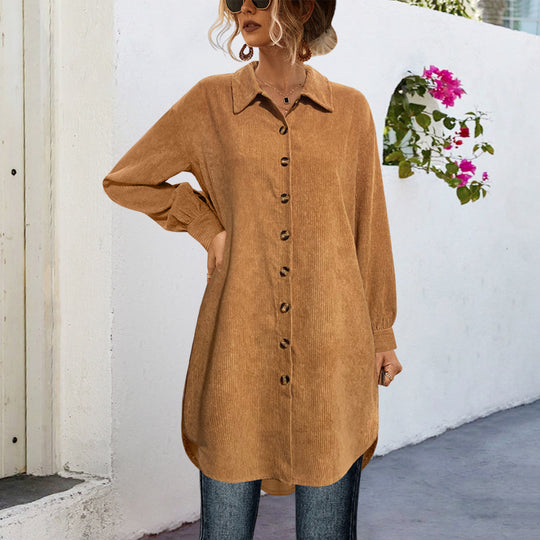 Damen Hemdblusenkleid aus weichem Cordstoff EB