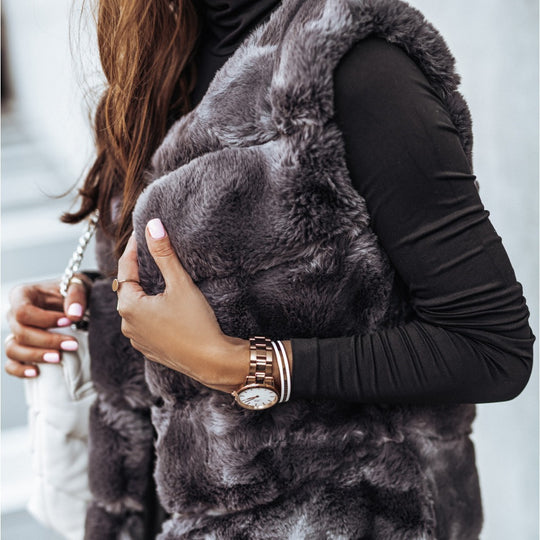 Damen Fleece-Weste mit trendigem Kragen und weichem Innenfutter EB