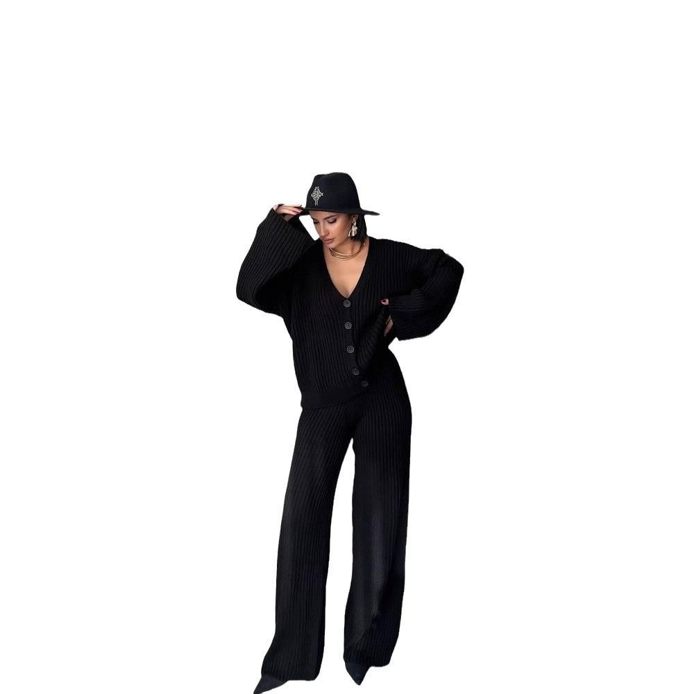 Damen Gerippter Strick‑Zweiteiler mit Oversized‑Cardigan und High‑Waist‑Sweathose EB