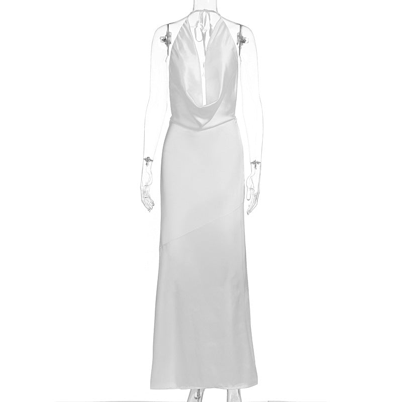 Damen elegantes Chiffon-Maxikleid mit tiefem Rückenausschnitt und raffiniertem Wickeldesign EB