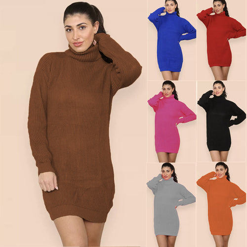 Damen Strickkleid mit hohem Kragen und strukturiertem Material EB