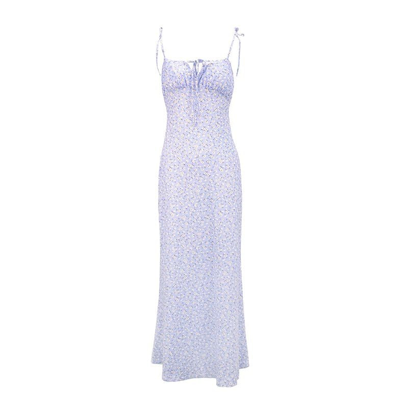 Damen luftiges Maxikleid mit verstellbaren Spaghettiträgern und süßem Blumendruck EB