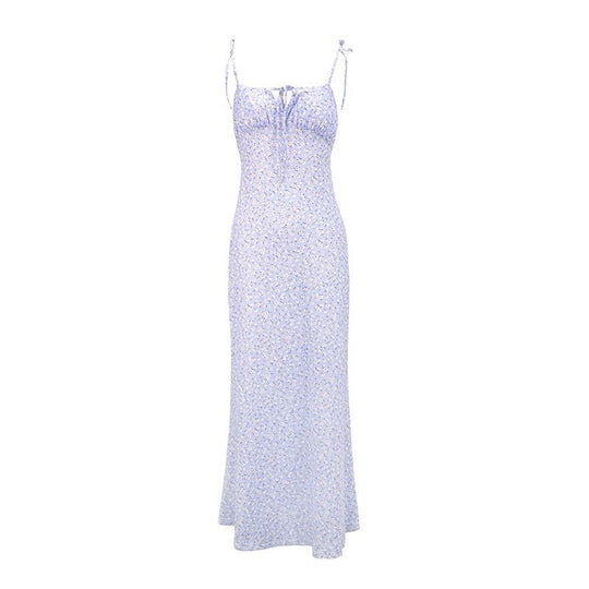 Damen luftiges Maxikleid mit verstellbaren Spaghettiträgern und süßem Blumendruck EB