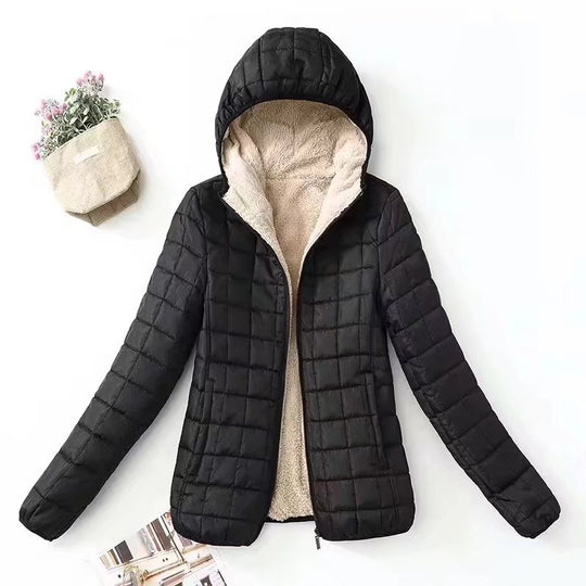 Damen gesteppte Thermo-Kapuzenjacke mit Teddyfleece-Innenlage EB