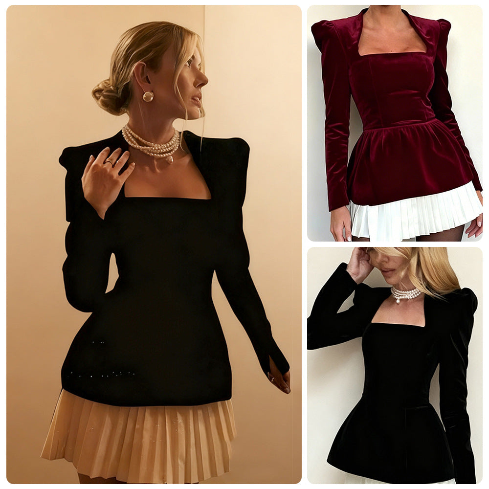 Damen Elegante Blazer-Jacke mit schimmerndem Samt und asymmetrischem Schnitt EB