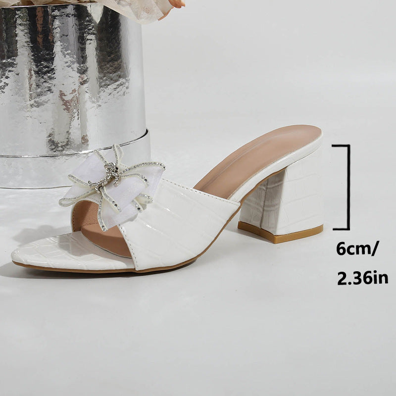 Damen Sandalen mit dekorativen Schleifen und blockiertem Absatz EB