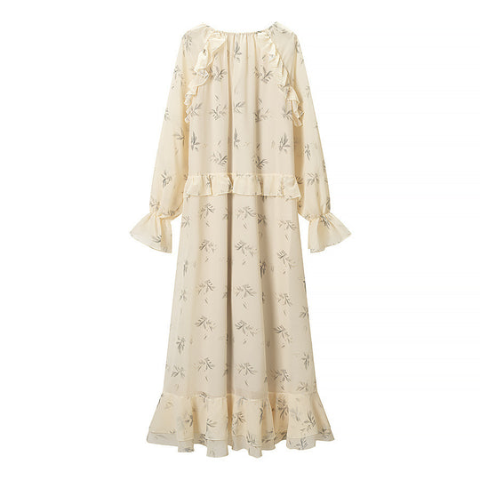 Damen Maxikleid mit eleganten Rüschendetails und floralem Druck EB
