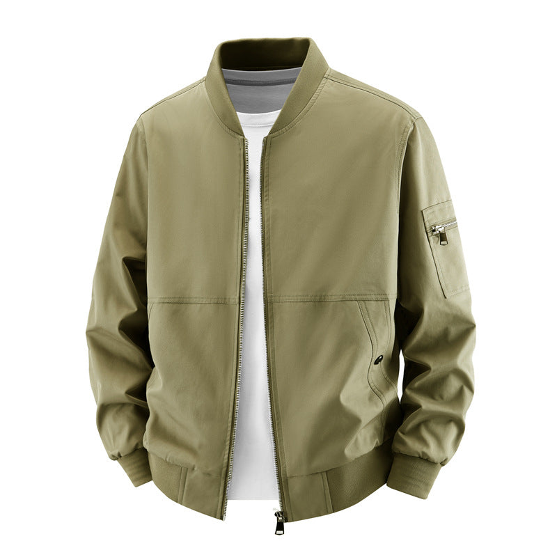 Men's  minimalist zip-front bomber jacket with concealed welt pockets and sleeve utility pocket EB