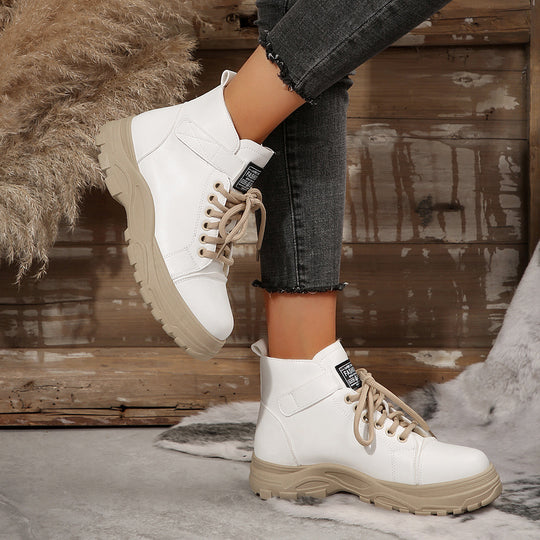 Damen modische Schnürstiefeletten mit hohem Kragen und robustem Profil EB