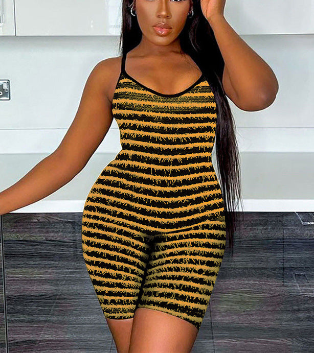 Damen Modellierender Jumpsuit mit schmalen Trägern und grafischem Streifenmuster EB