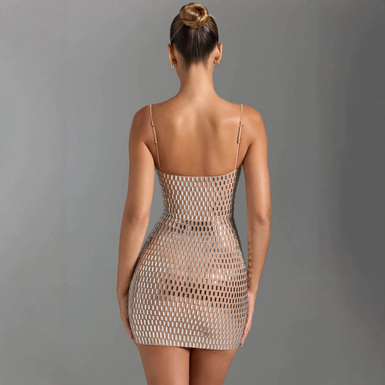 Damen Glitzerndes Minikleid mit transparenten Einsätzen EB